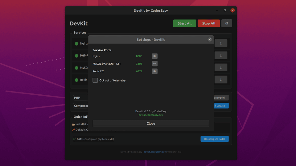 DevKit Settings - Linux